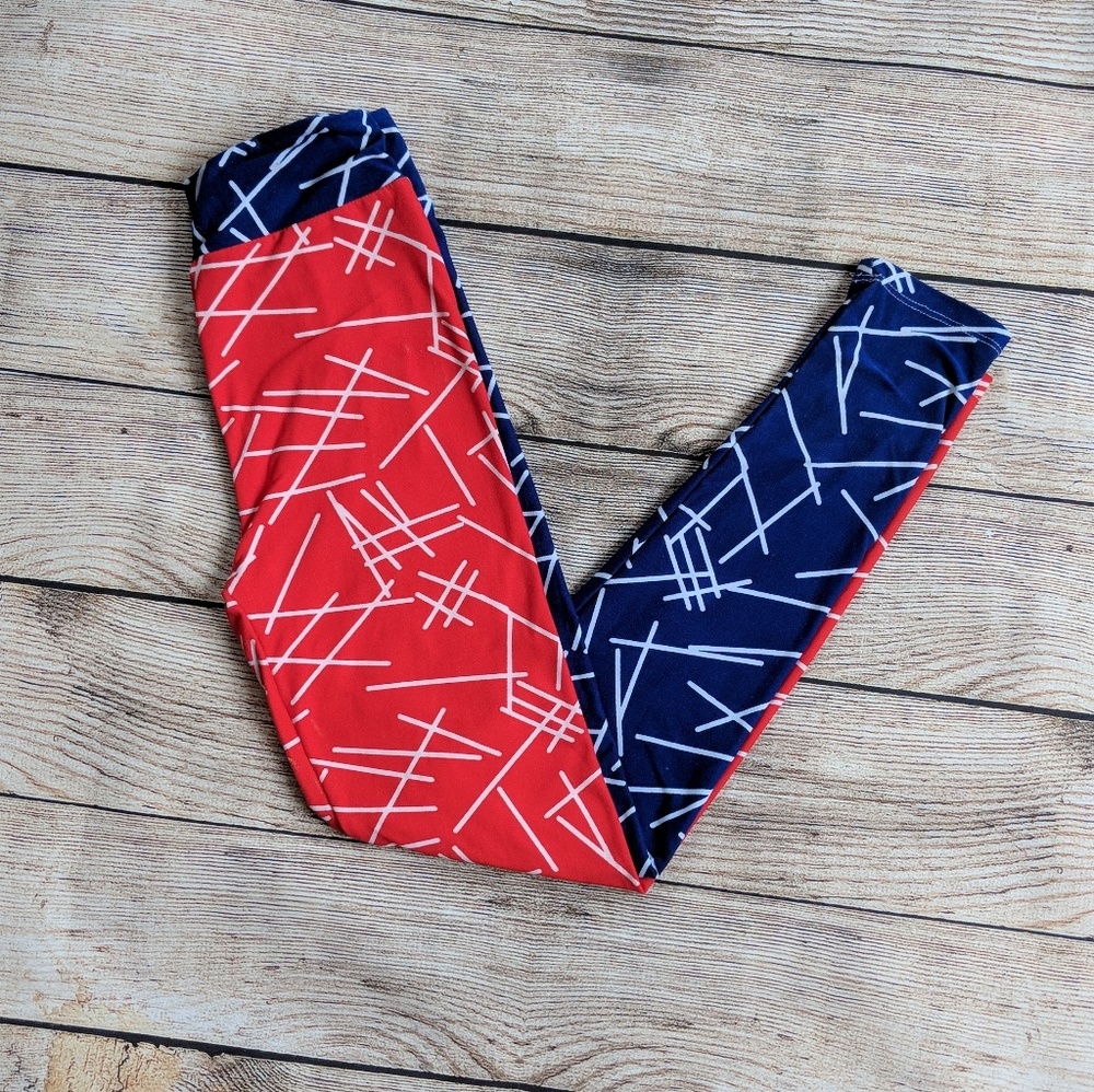 LulaRoe Tween Leggings Geometric Red White Blue